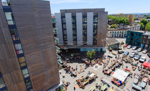 Long range image of Bermondsey Square market